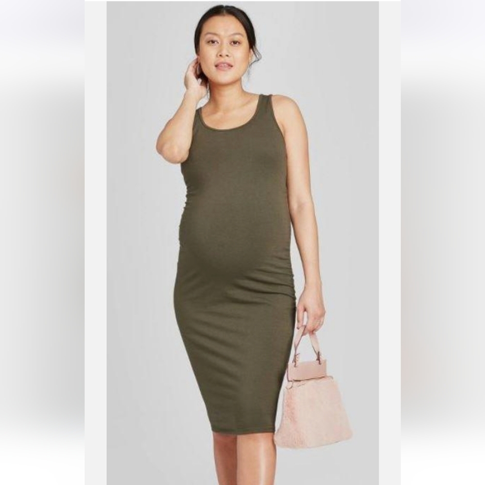 Isabel Maternity Sleeveless Midi Dress, Olive Green, Small